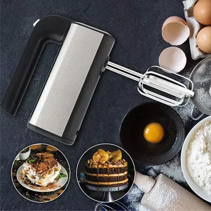Mikser ręczny Adler AD 4225 — 5 prędkości, turbo, 300 W, inox/srebrno‑czarny, trzepaczki i haki do ciasta