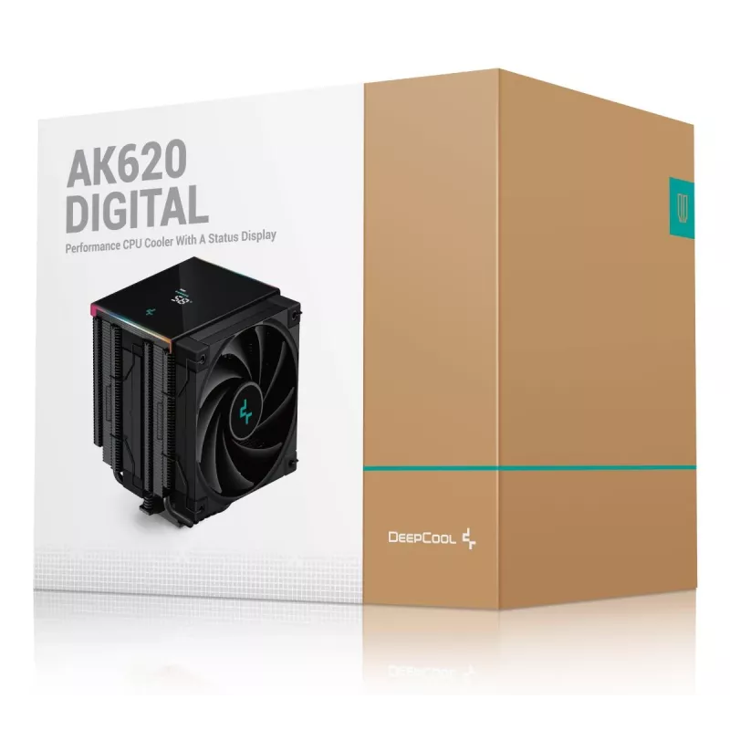 Chłodzenie powietrzne DeepCool AK620 12 cm, podwójne wentylatory 120 mm, 6 rurek cieplnych, TDP 260 W, PWM, FDB, wysokość 160 mm, czarne