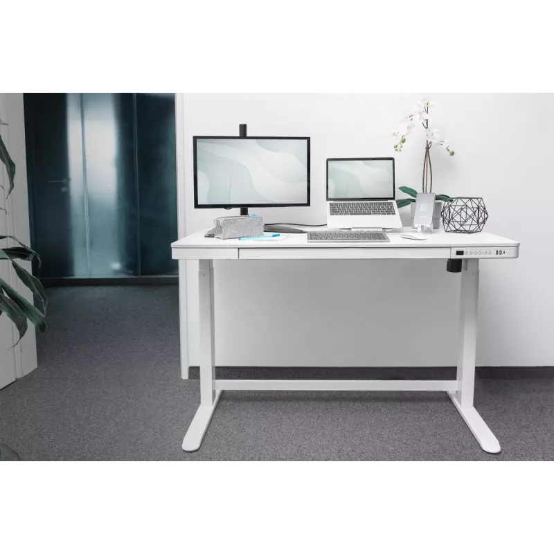 DIGITUS Biurko elektryczne z regulacją wysokości 120x60x12cm z USB białe