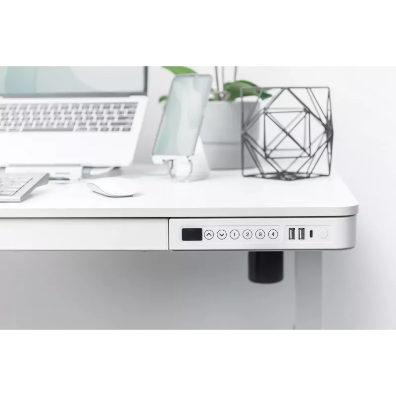 DIGITUS Biurko elektryczne z regulacją wysokości 120x60x12cm z USB białe