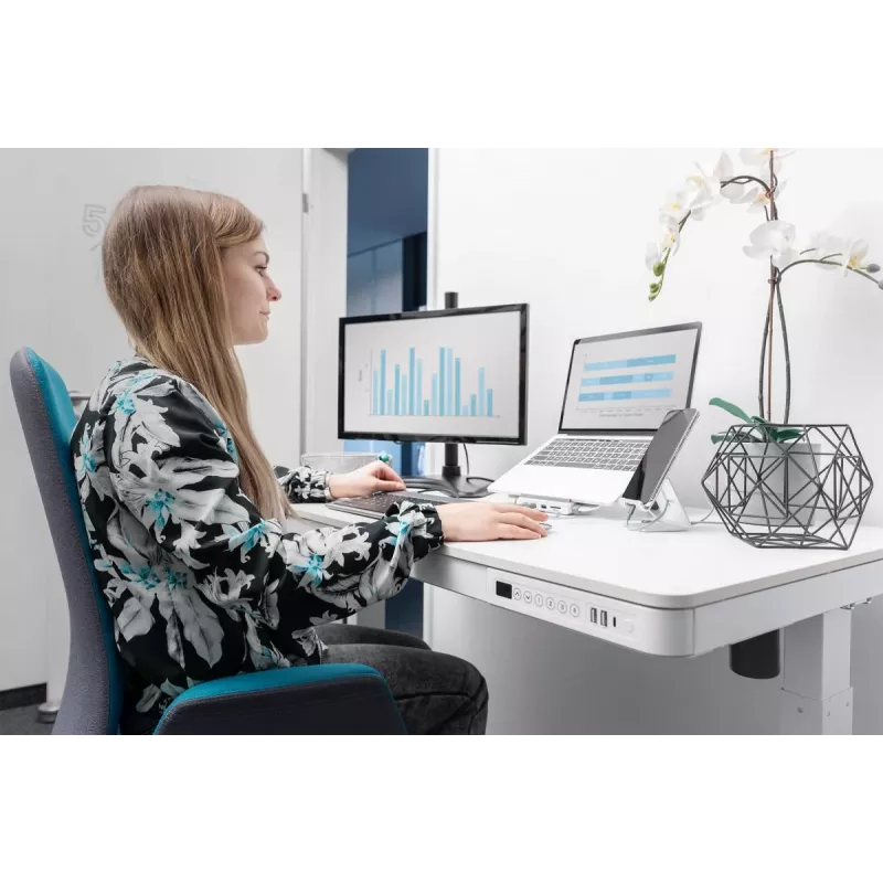 DIGITUS Biurko elektryczne z regulacją wysokości 120x60x12cm z USB białe