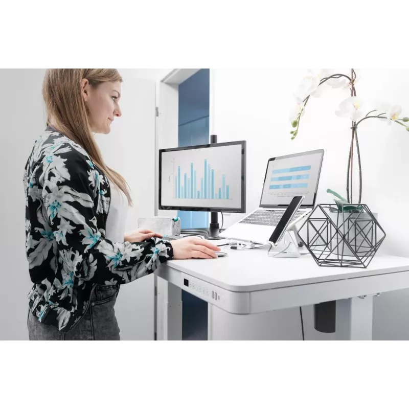 DIGITUS Biurko elektryczne z regulacją wysokości 120x60x12cm z USB białe
