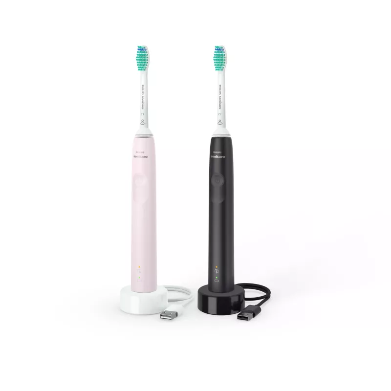 Philips Sonicare 3100 series 3100 series HX3675/15 2-pak soniczne szczoteczki elektryczne - czarno-różowe