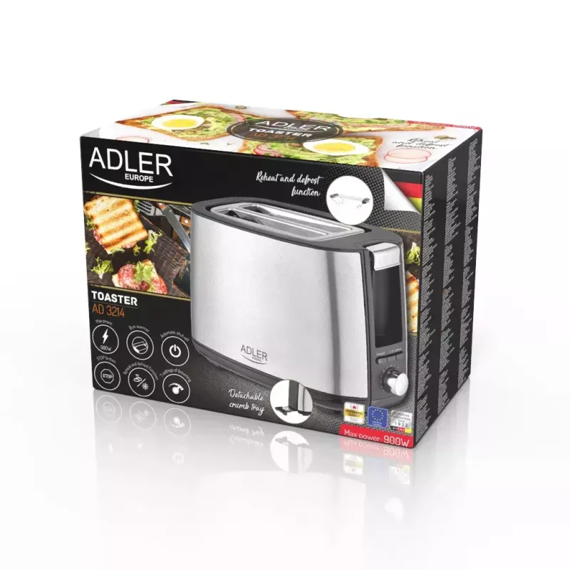 Adler AD 3214 toster, 2 otwory, stal nierdzewna, 750 W