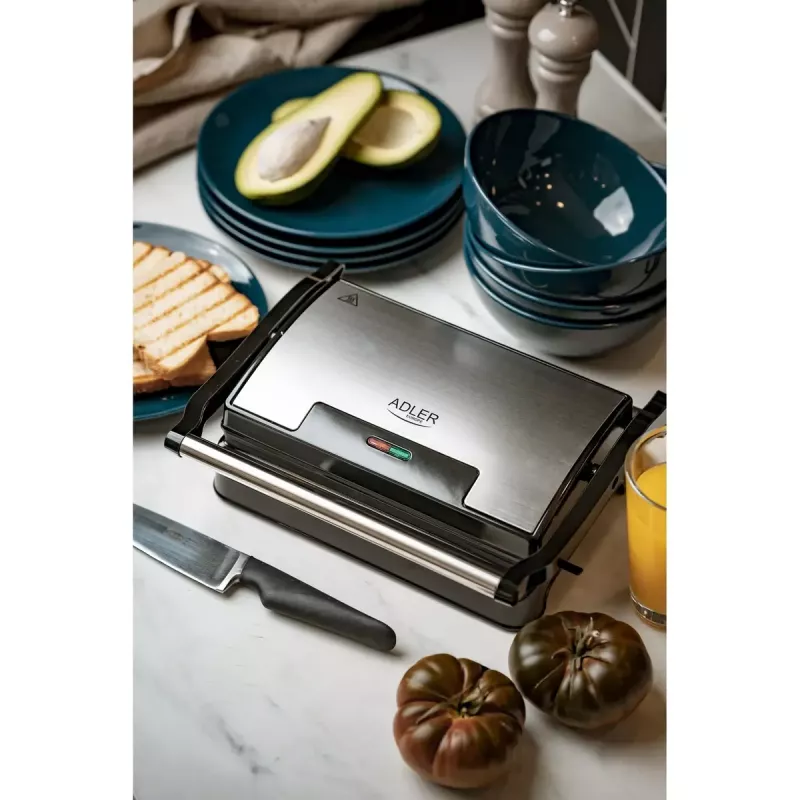 Grill kontaktowy Adler AD 3052 prostokątny stal/czarny, 1200 W, ruszt, blokowana pokrywa