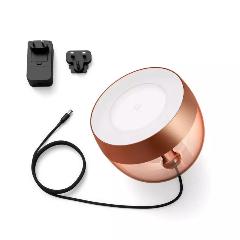 Inteligentna lampa stołowa Philips Hue Iris edycja specjalna miedziana — 1 żarówka, Bluetooth i Zigbee, 100–240V, kabel 2m