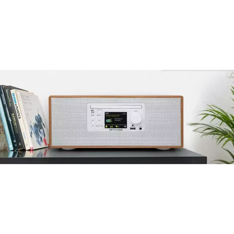Radio osobiste Muse M-695 DBTW — cyfrowy tuner DAB/DAB+/FM, 2,8 cala TFT, 60 W RMS, AC/DC, drewno/biały