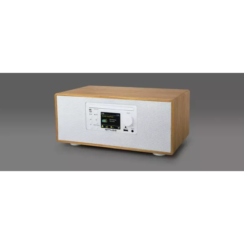 Radio osobiste Muse M-695 DBTW — cyfrowy tuner DAB/DAB+/FM, 2,8 cala TFT, 60 W RMS, AC/DC, drewno/biały