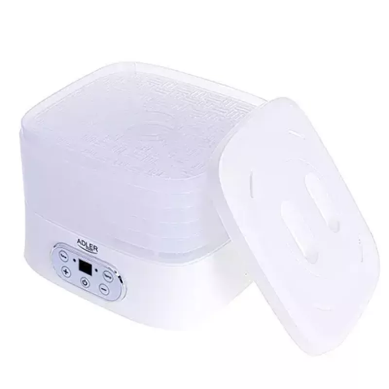 Suszarka do żywności Adler AD 6658, 5 półek, timer LCD 70h, 35–70°C, 230W (maks. 550W), biała