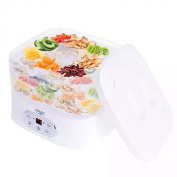 Suszarka do żywności Adler AD 6658, 5 półek, timer LCD 70h, 35–70°C, 230W (maks. 550W), biała