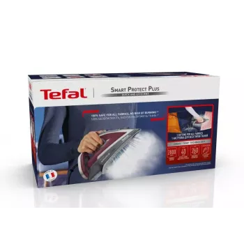 Tefal Smart Protect Plus FV6870E0 żelazko parowe, 2800 W, stopa Durilium AirGlide, zbiornik 270 ml, para 40 g/min, uderzenie pary 260 g/min, kabel 2 m, czerwono-szare