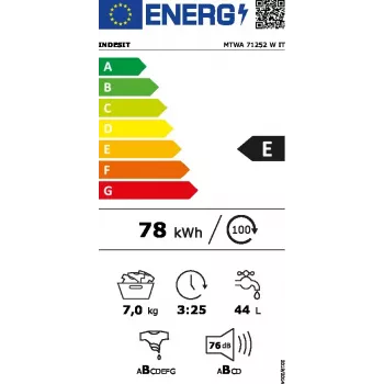 Pralka ładowana od przodu Indesit MTWA 71252 W IT — 7 kg, 1200 obr./min, klasa E, biała