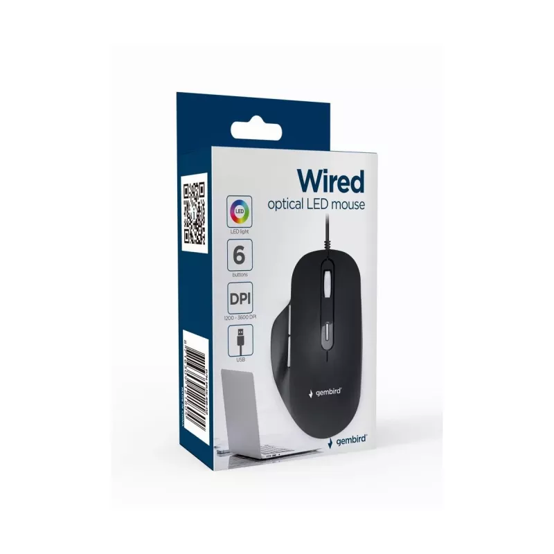 Mysz optyczna LED GEMBIRD MUS-6B-02 przewodowa USB - 6 przycisków kółko czarna