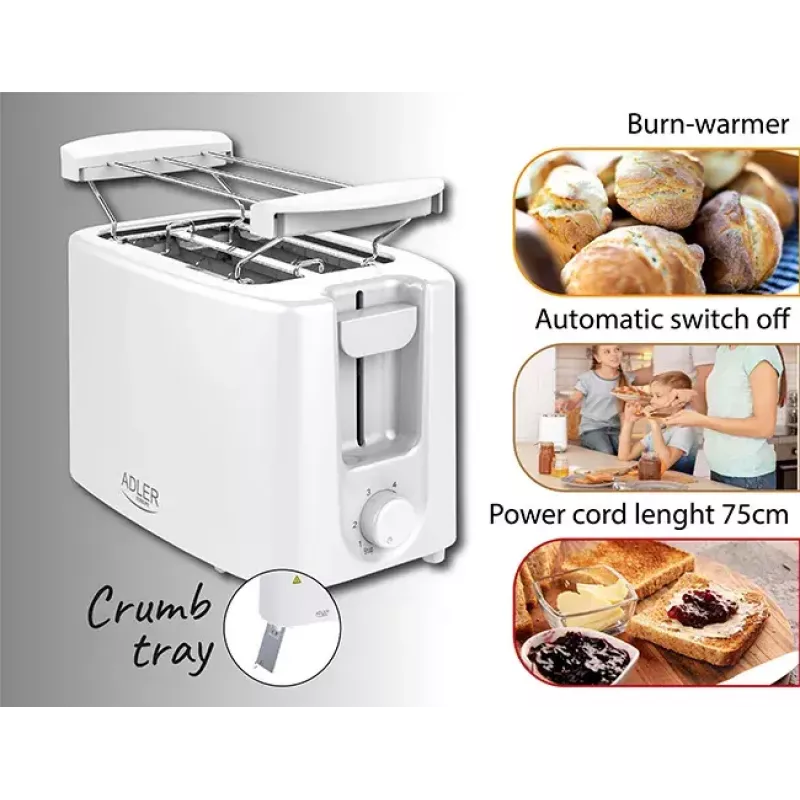 Mini piekarnik Adler AD 3223 2 kromki 750 W Biały