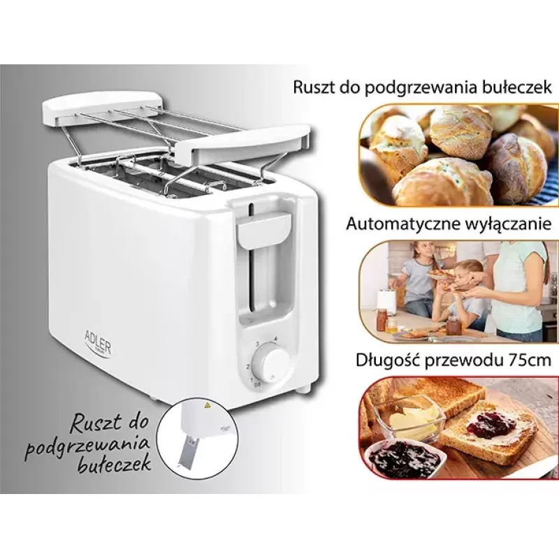 Mini piekarnik Adler AD 3223 2 kromki 750 W Biały
