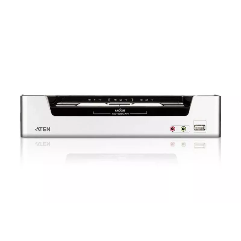 Przełącznik KVM ATEN 2-portowy USB HDMI z audio i hubem USB 2.0 (kable KVM w zestawie)