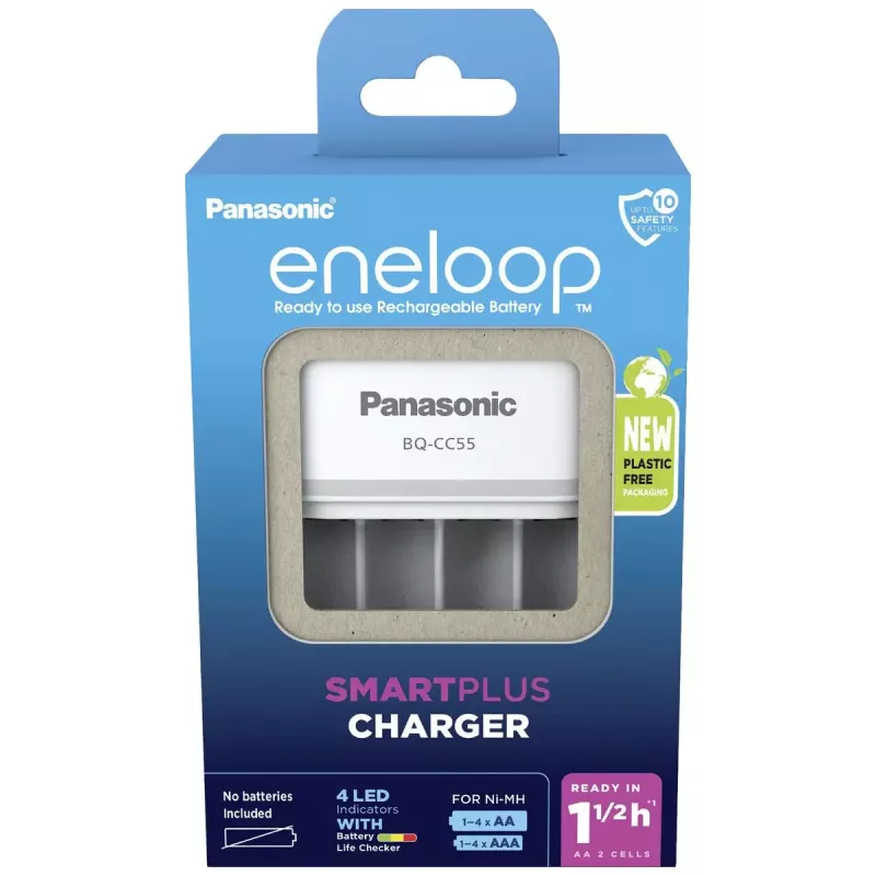 Ładowarka Panasonic BQ-CC55E — kompaktowa ładowarka NiMH/NiCd do akumulatorków AA/AAA