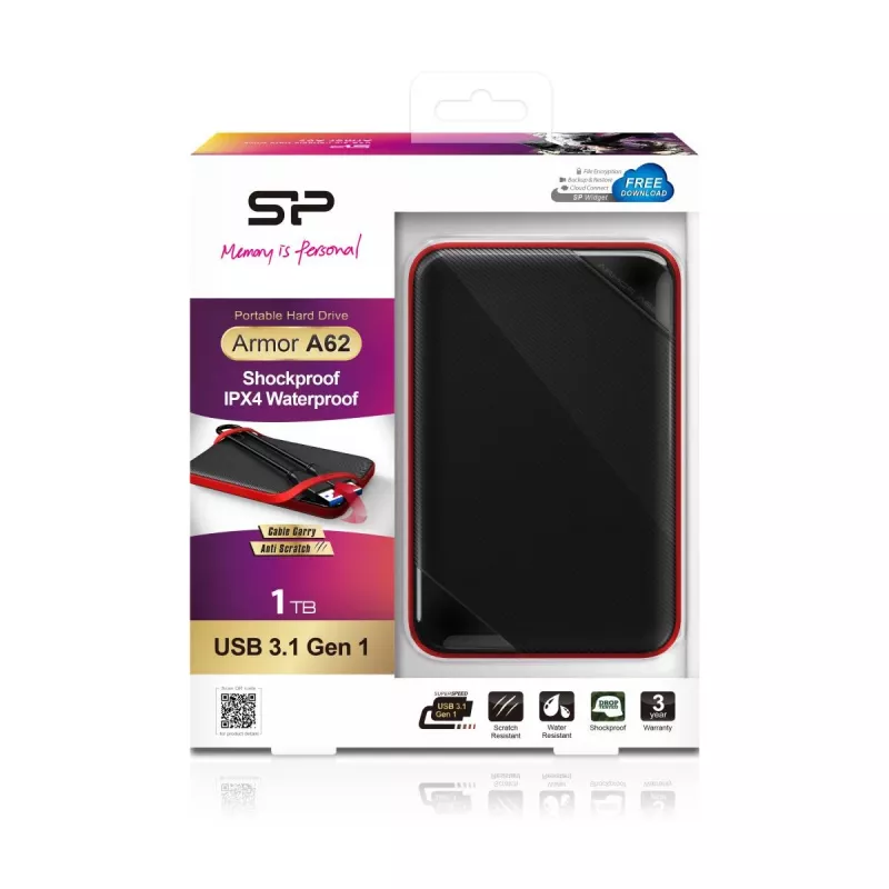 SILICON POWER Portable HDD USB 3.2 Gen 1 Armor - A62 1TB Czarny Moq-36