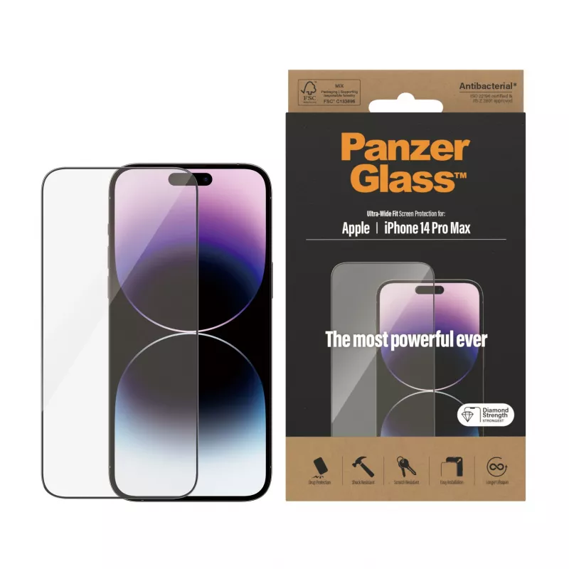 Szkło ochronne PanzerGlass Apple iPhone 14 Pro Max Ultra-Wide Fit odporne na zarysowania i wstrząsy