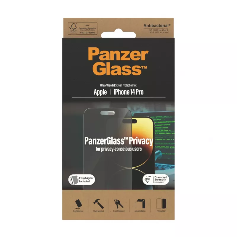 PanzerGlass ® Privacy Screen Protector iPhone 14 Pro | Ultra-Wide Fit z EasyAligner