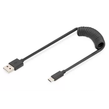 Digitus USB 2.0 USB A do USB C spiralny kabel 1m 0,48 Gbit/s czarny