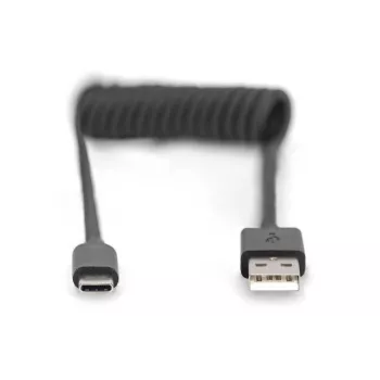 Digitus USB 2.0 USB A do USB C spiralny kabel 1m 0,48 Gbit/s czarny