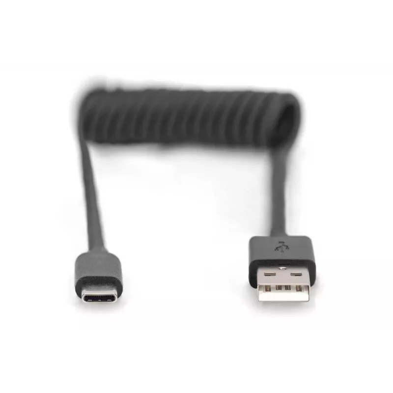 Digitus USB 2.0 USB A do USB C spiralny kabel 1m 0,48 Gbit/s czarny