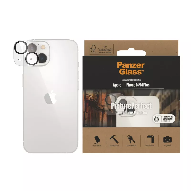 Osłona na obiektyw aparatu PanzerGlass PicturePerfect do Apple iPhone 14 / 14 Plus, przezroczyste szkło hartowane