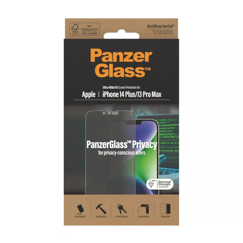 Folia ochronna prywatyzująca PanzerGlass Apple iPhone 14 Plus 13 Pro Max odporna na zarysowania i wstrząsy