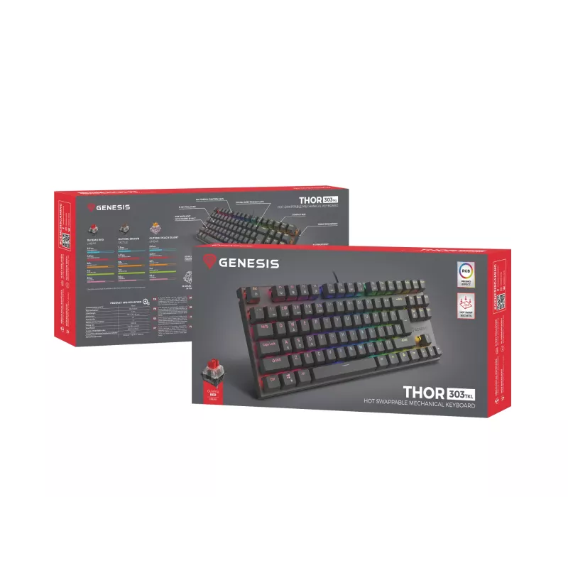 Klawiatura gamingowa GENESIS Thor 303 TKL USB QWERTY Czarna RGB LED