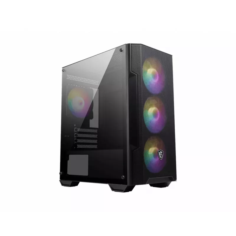 Obudowa PC MSI MAG FORGE M100A Micro Tower Czarna z hartowanym szkłem, 3x120mm przednie wentylatory, RGB, microATX/Mini‑ITX