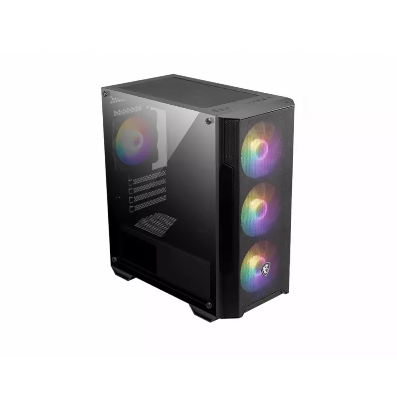 Obudowa PC MSI MAG FORGE M100A Micro Tower Czarna z hartowanym szkłem, 3x120mm przednie wentylatory, RGB, microATX/Mini‑ITX