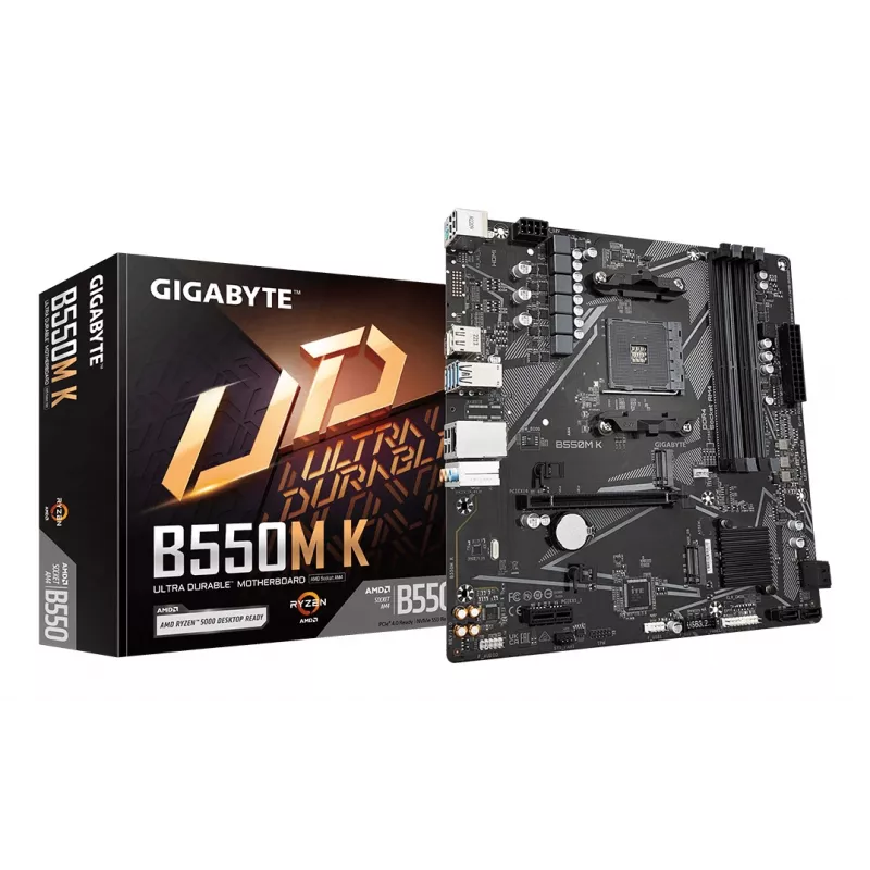 Płyta główna GIGABYTE B550M K - procesory AMD Ryzen 5000, pamięć DDR4 do 4733 MHz, 1xPCIe 4.0 + 1xPCIe 3.0 M.2, LAN 1GbE, USB 3.2 Gen 1