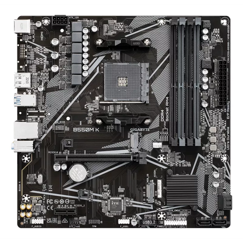Płyta główna GIGABYTE B550M K - procesory AMD Ryzen 5000, pamięć DDR4 do 4733 MHz, 1xPCIe 4.0 + 1xPCIe 3.0 M.2, LAN 1GbE, USB 3.2 Gen 1