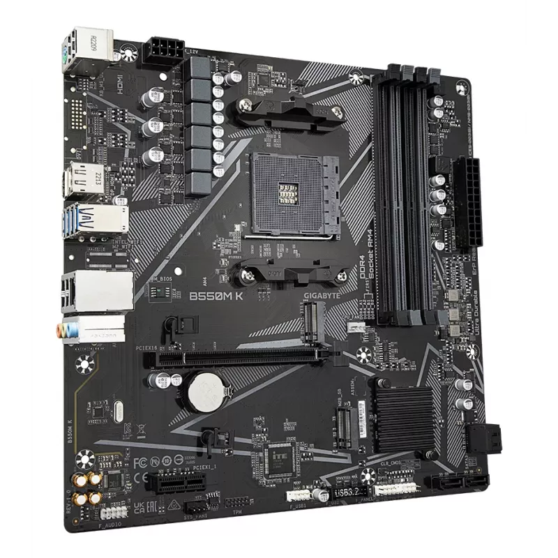 Płyta główna GIGABYTE B550M K - procesory AMD Ryzen 5000, pamięć DDR4 do 4733 MHz, 1xPCIe 4.0 + 1xPCIe 3.0 M.2, LAN 1GbE, USB 3.2 Gen 1