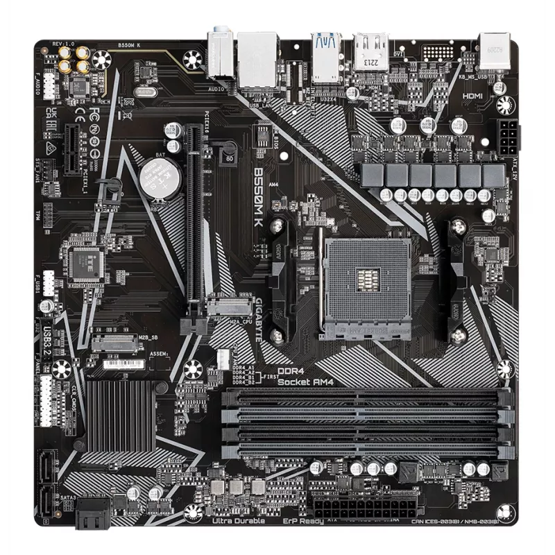Płyta główna GIGABYTE B550M K - procesory AMD Ryzen 5000, pamięć DDR4 do 4733 MHz, 1xPCIe 4.0 + 1xPCIe 3.0 M.2, LAN 1GbE, USB 3.2 Gen 1