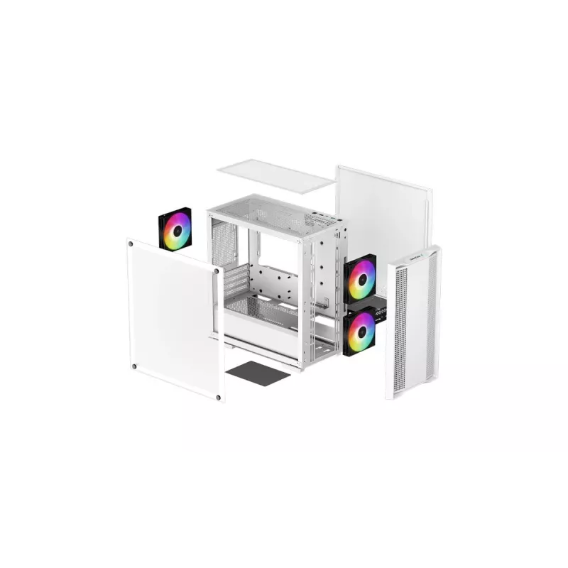 Obudowa PC DeepCool CC360 WH ARGB Mini Tower Biała — Micro‑ATX/Mini‑ITX, szkło hartowane, 2x 3,5 cala + 3x 2,5 cala, 2x przednie wentylatory 120 mm