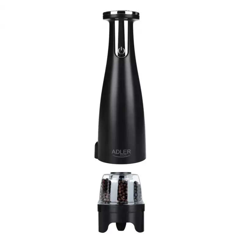 Zestaw młynków do soli i pieprzu Adler AD 4449B — stal nierdzewna/czarny, pojemność 150 ml, bateria litowa, 80×80×263 mm