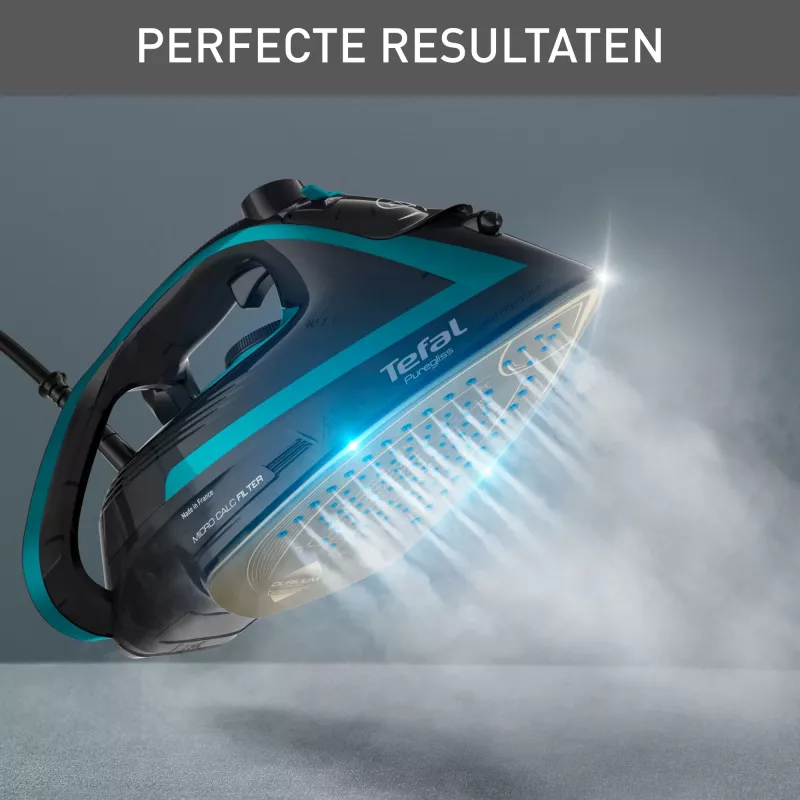 Tefal Puregliss FV8066 Żelazko parowe i suche Durilium AirGlide Autoclean 3000 W Czarno-niebieskie