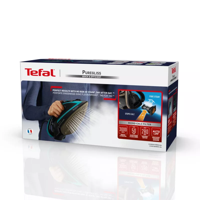 Tefal Puregliss FV8066 Żelazko parowe i suche Durilium AirGlide Autoclean 3000 W Czarno-niebieskie