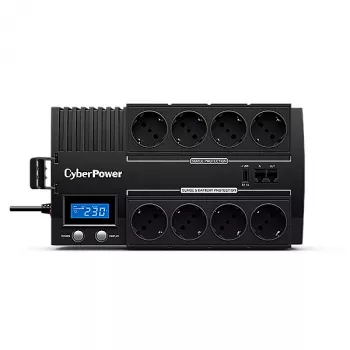 Zasilacz awaryjny CYBERPOWER BR1000ELCD — UPS Line-Interactive 1 kVA / 600 W, 8 gniazd typu F, USB, desktop, czarny