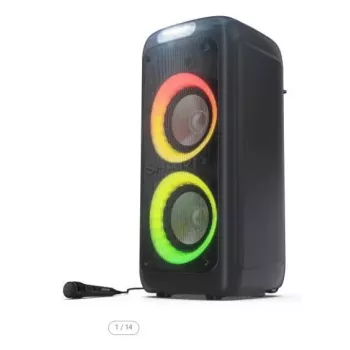Głośnik imprezowy Sharp PS-949 — 2.1 kanałów, 132 W PMPO, 20,3 cm (8 cali) woofer, Bluetooth A2DP/AVRCP, przewodowy i bezprzewodowy, czarny, obudowa z tworzywa sztucznego