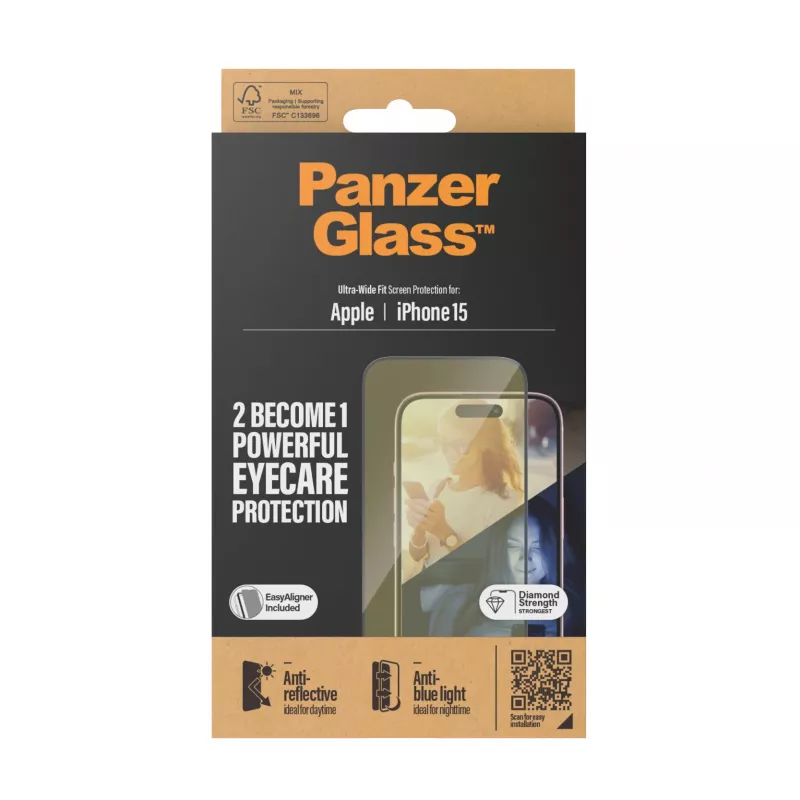 PanzerGlass ® EyeCARE™ Ochrona ekranu iPhone 15 | Ultra-Wide Fit z EasyAligner