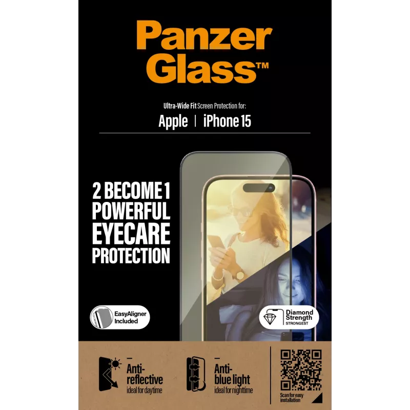 PanzerGlass ® EyeCARE™ Ochrona ekranu iPhone 15 | Ultra-Wide Fit z EasyAligner