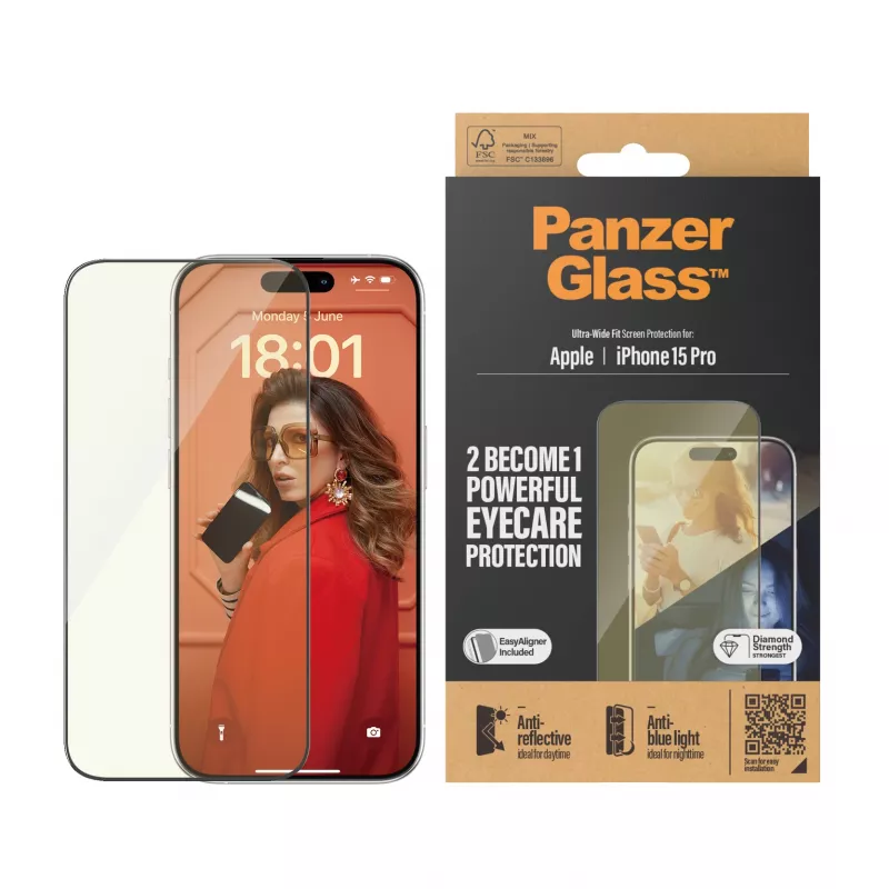 PanzerGlass ® EyeCARE™ Ochrona ekranu iPhone 15 Pro | Ultra-Wide Fit z EasyAligner