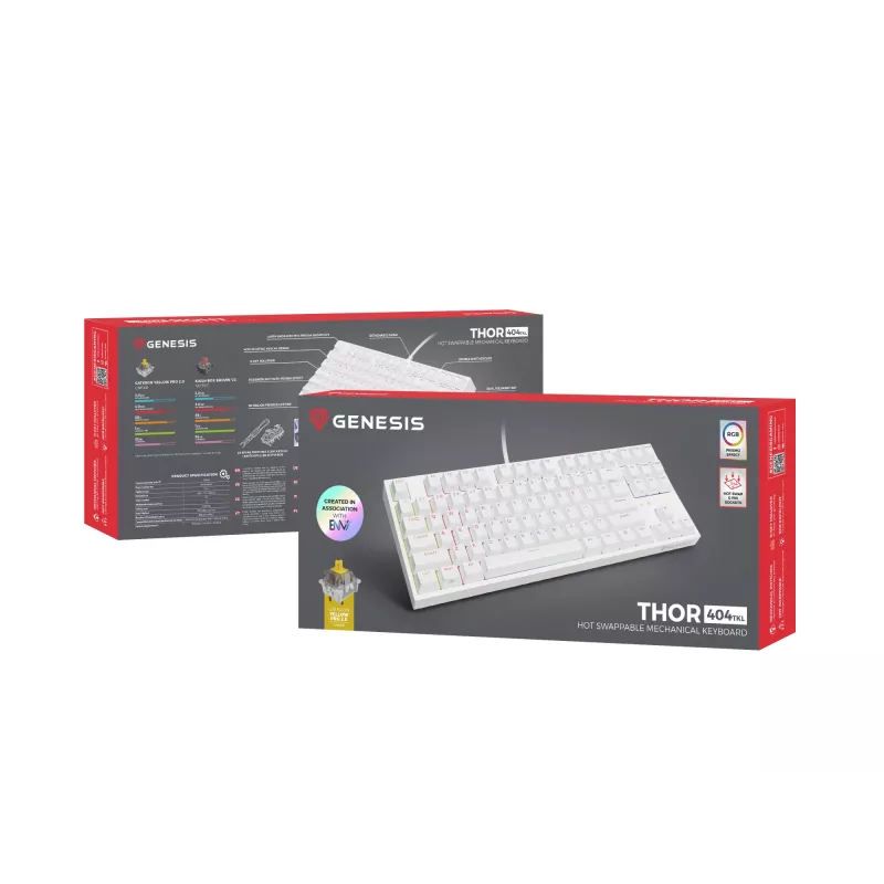 Klawiatura gamingowa GENESIS Thor 404 TKL USB QWERTY US International Biała