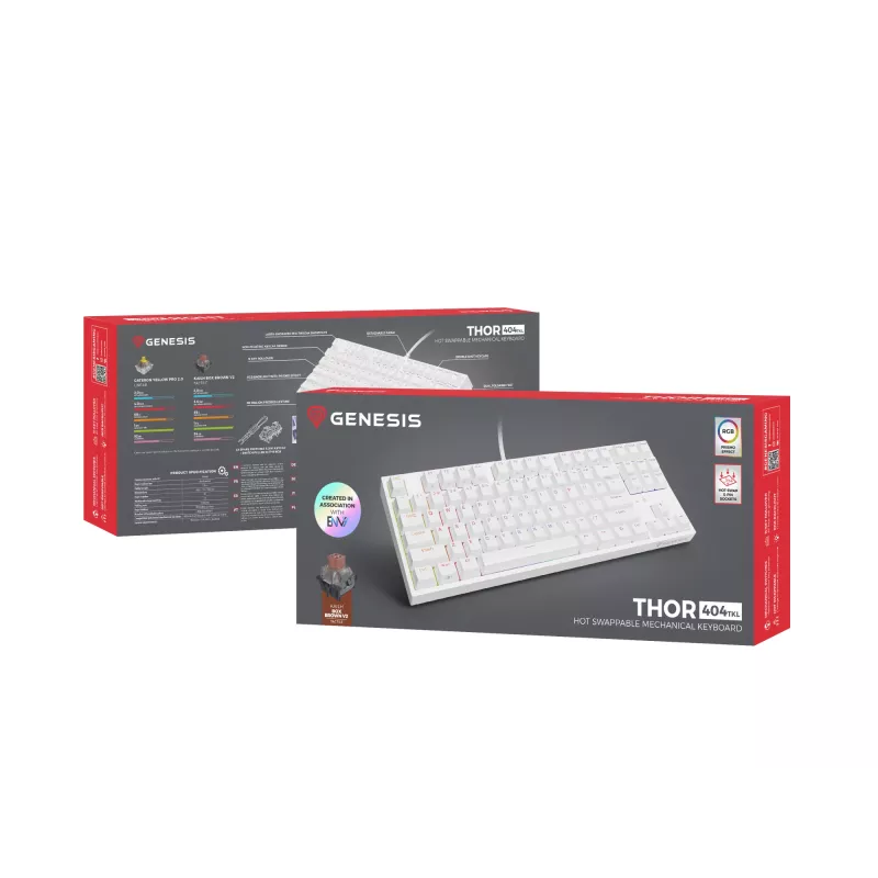 Klawiatura gamingowa GENESIS Thor 404 TKL USB QWERTY US International Biała