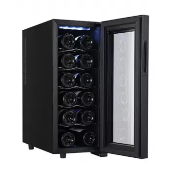 Chłodziarka termoelektryczna do wina Adler AD 8083 — 12 butelek, wolnostojąca, czarna, 33 L, 12–18 °C