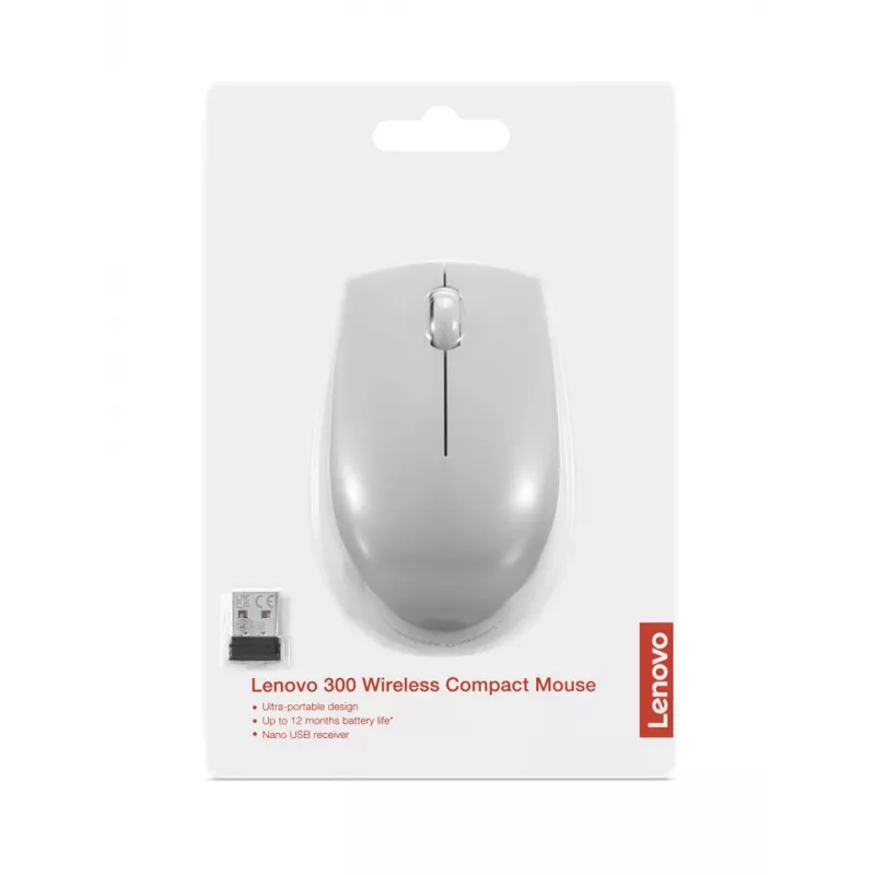Bezprzewodowa mysz Lenovo Compact mysz Arctic Grey — symetryczna, RF Wireless, 1000 DPI, 3 przyciski, zasilana bateriami