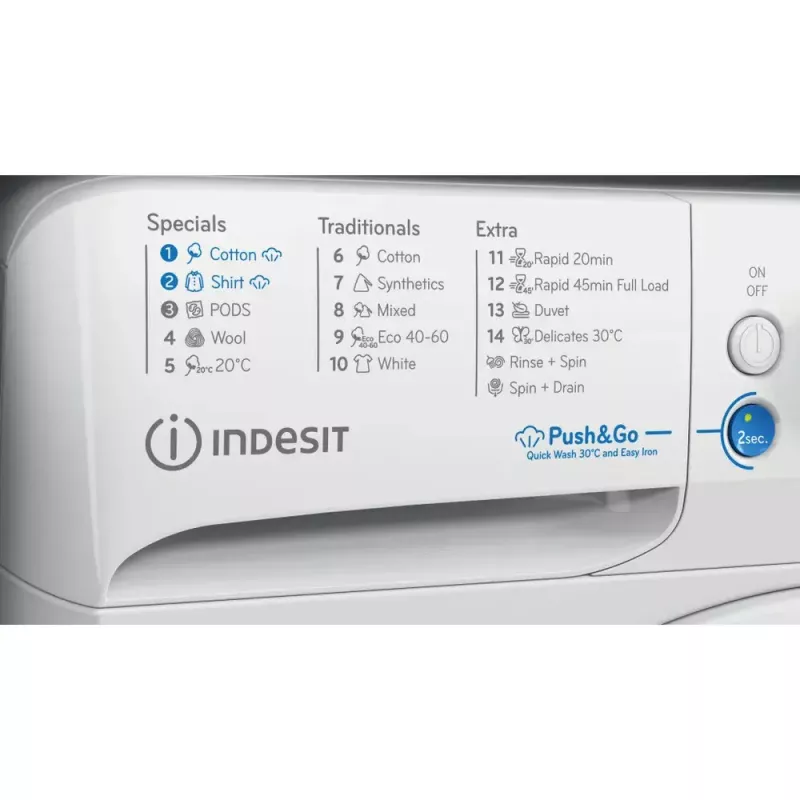 Pralka ładowana od przodu Indesit BWE 91496X WSV EE — 9 kg, 1400 obr./min, klasa energetyczna A, biała